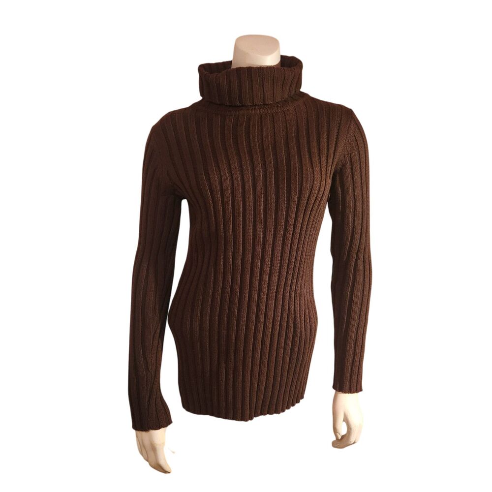 Sonoma Brown Turtle Neck Long Sleeve Ribbed Sweater Womens Size Large